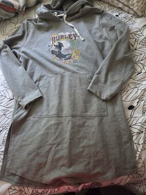 Hurley Gray Hooded Dress with Tropical Surf Graphic